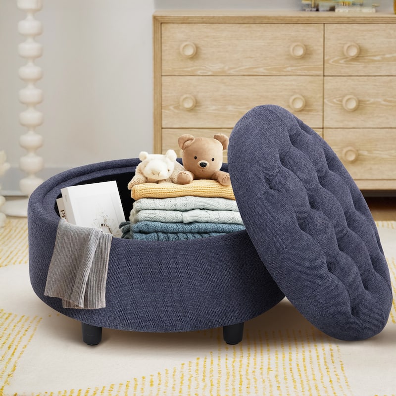 RENEWLINE Fabric Storage Ottoman with Tray Lid - Footrest & Hidden Storage for Living Room​