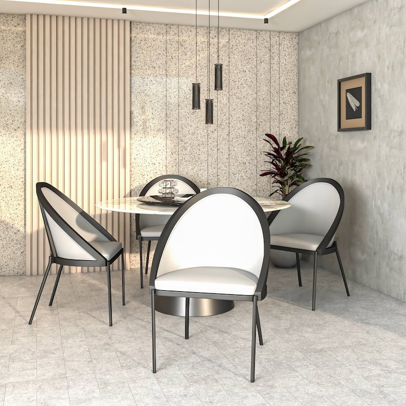 Urbane Dining Chair in Vinyl Fabric with Curved Back and Stainless Steel Legs Set of 2