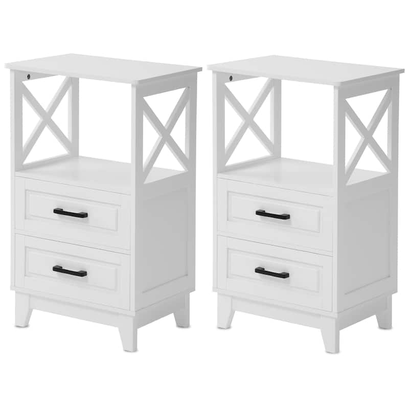 Royalcraft's 2 Pcs Bedroom Nightstands 2-Drawer Storage Floor Cabinet