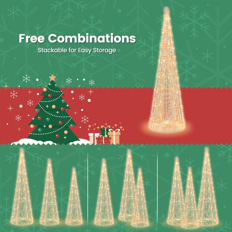 Costway Set of 3 Pre-lit Christmas Cone Trees Xmas Decoration with - See Details