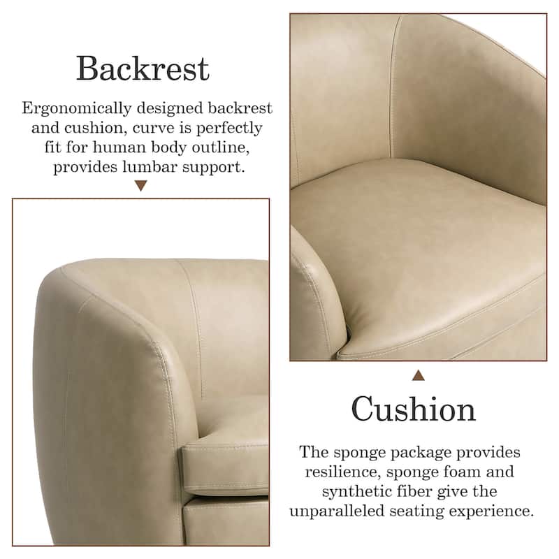 Leather Upholstered Swivel Barrel Accent Chair With Wood Base