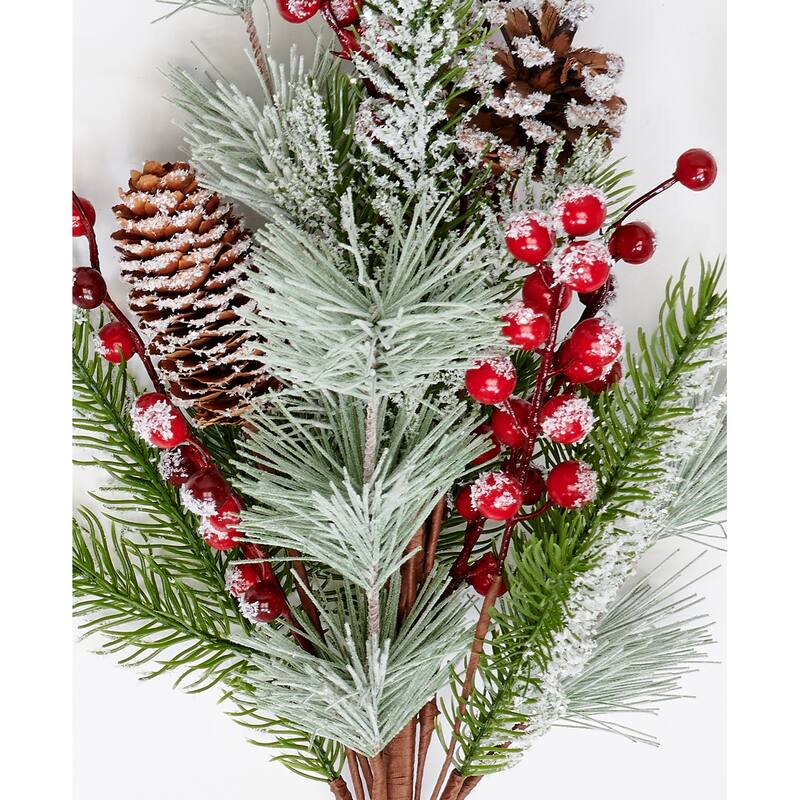 23" Artificial Christmas Snowy Red Berry and Pine Cone Bush, Set of 2 - 23