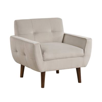 Roa Accent Armchair, Light Brown Velvet, Tufted Back w Tapered Legs