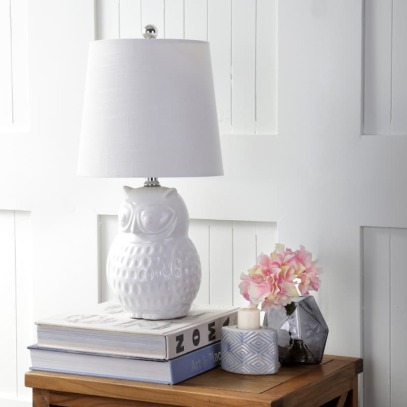 Gemma 20.5" Ceramic Mini LED Table Lamp, White Owl by JONATHAN Y