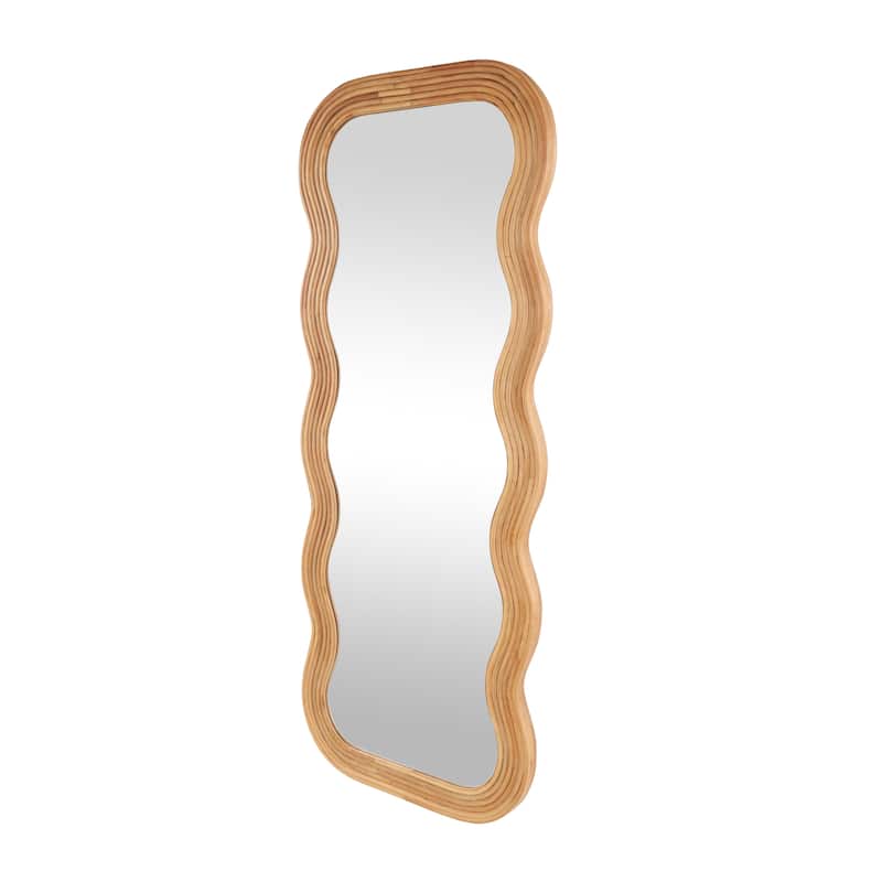Wood Handmade Wavy Wall Mirror with Ribbed Frame - Brown - Roche River Decor