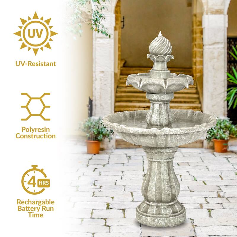 Sunnydaze Two Tier Solar-on-Demand Fountain, 35 Inch Tall - 35-Inch