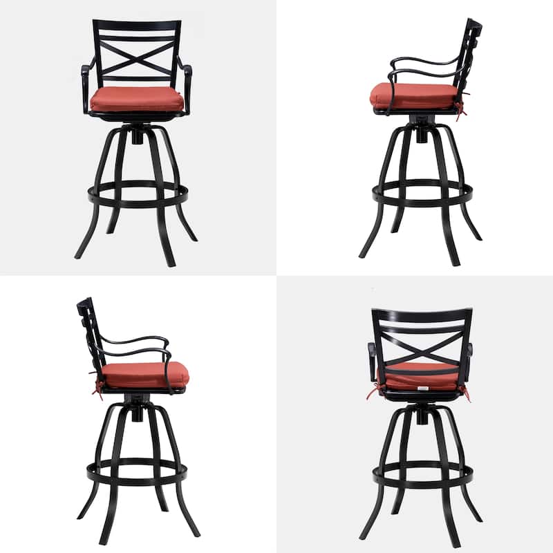 Outdoor Patio Bar Stools Aluminum Swivel Bar Chair with Sunbrella Cushion - 21.7 in W x 16.5 in D x 46 in H