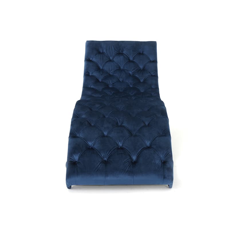 Roomfitters Tufted Velvet Chaise Lounge, Modern Recliner with Arched Back and Wooden Legs