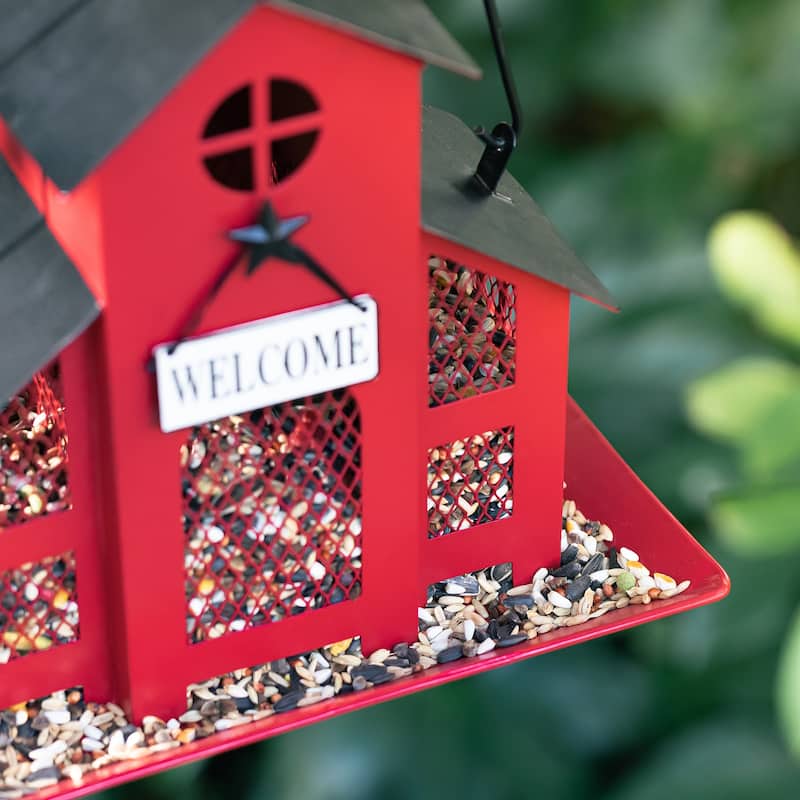Glitzhome 15.75"H Solid Wood Gazebo Tray Birdfeeder With Metal Roof