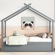 preview thumbnail 3 of 10, Grey Twin Size Pine Wood House-shaped Bed with Trundle and Roof for Kids, Boys and Girls