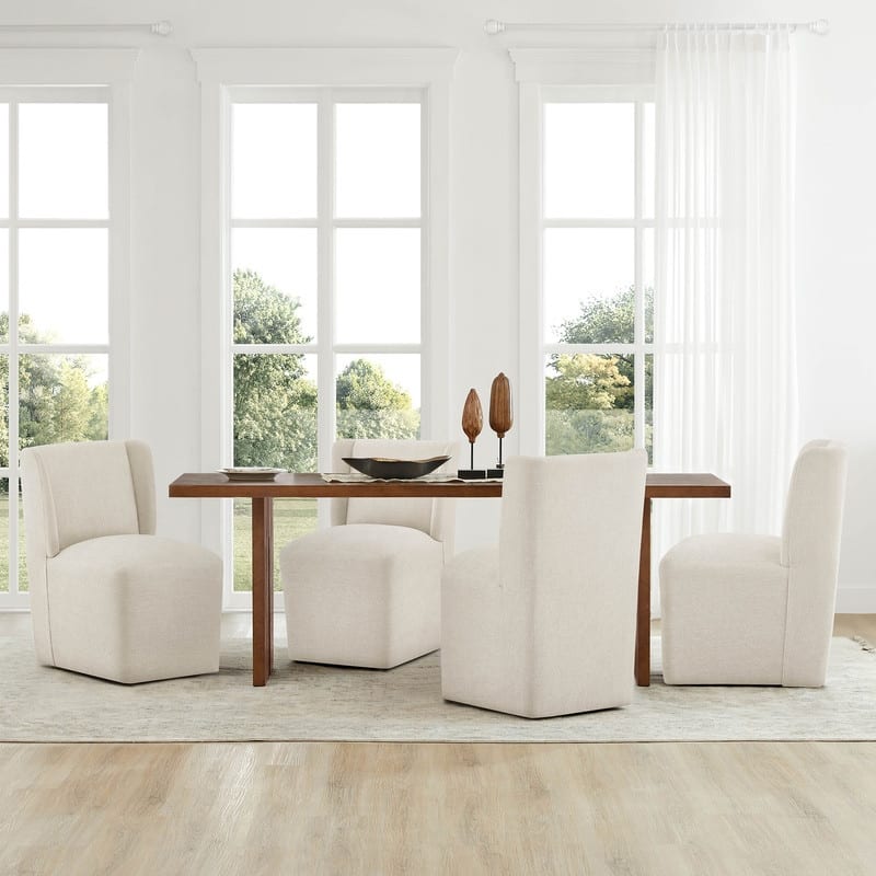 Spruce & Spring Iris Modern Upholstered Fabric Dining Chair with Casters - Set of 4 - Linen