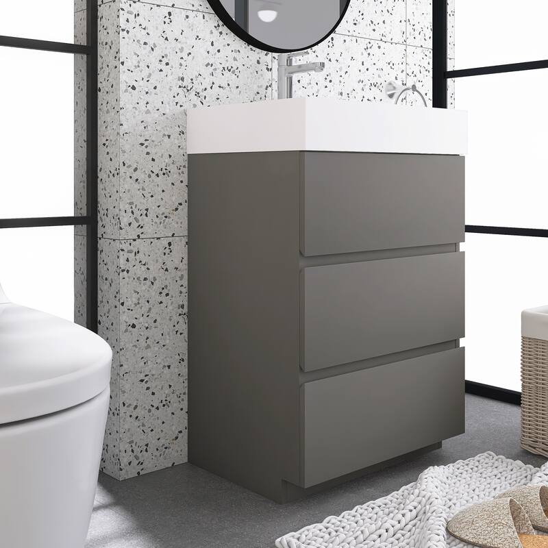 Freestanding Bathroom Vanity with White Solid Surface Top