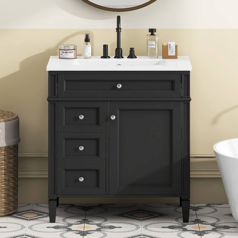 30'' Freestanding Bathroom Vanity with White Integrated Ceramic Sink - 30'' x 18.3'' x 33.8''