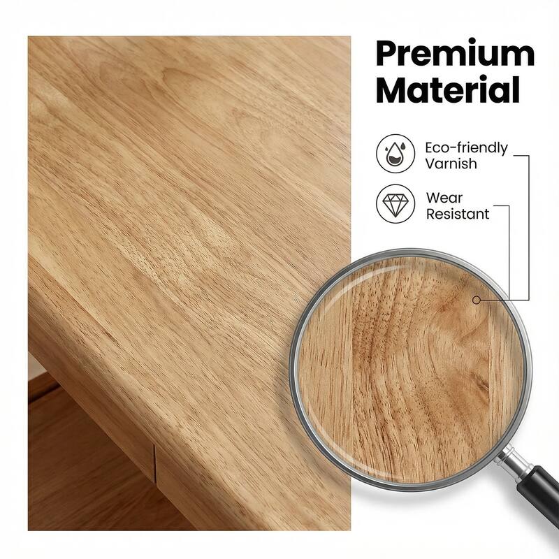 Anmytek Natural Solid Wood Writing Desk with Storage Drawers Mid Century Modern Home Office Workstation for Small Spaces