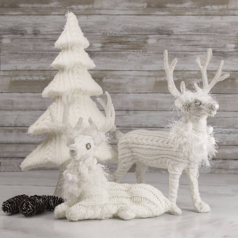Cable Knit Christmas Tree Decoration - 16.75" - Cream