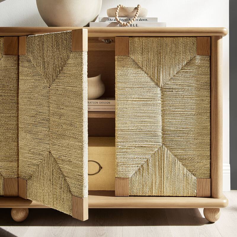 Marola 71 Inch Oak Wood Seagrass Sideboard