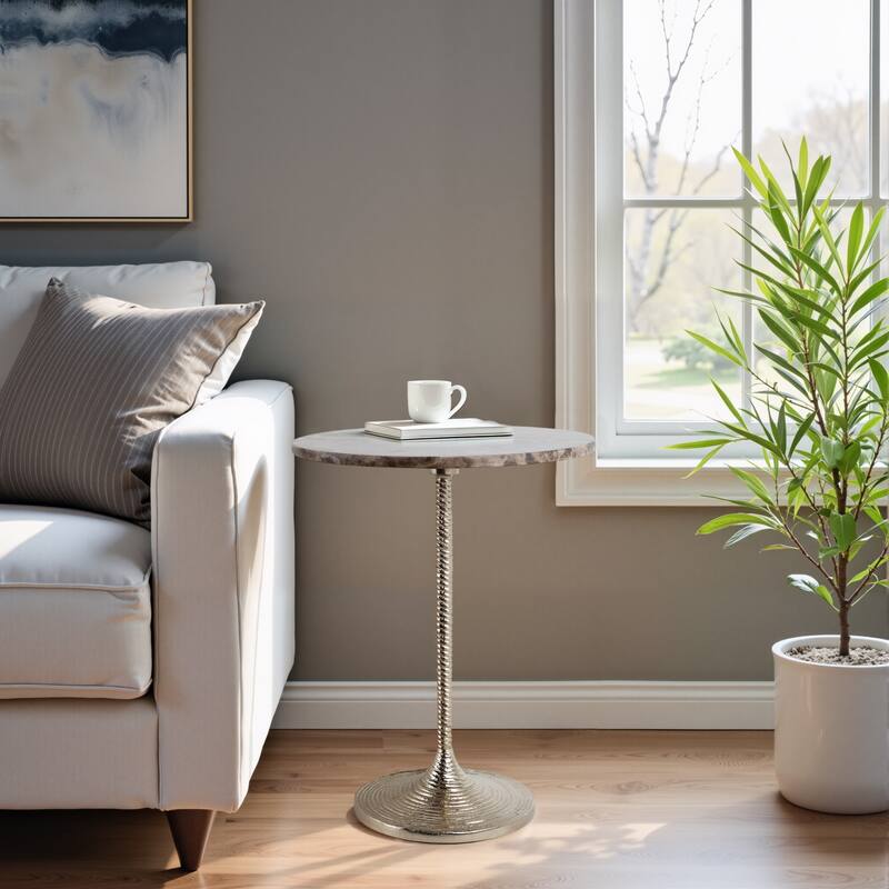 Metal Base Marble Top Modern Glam Accent Table Round Silhouette