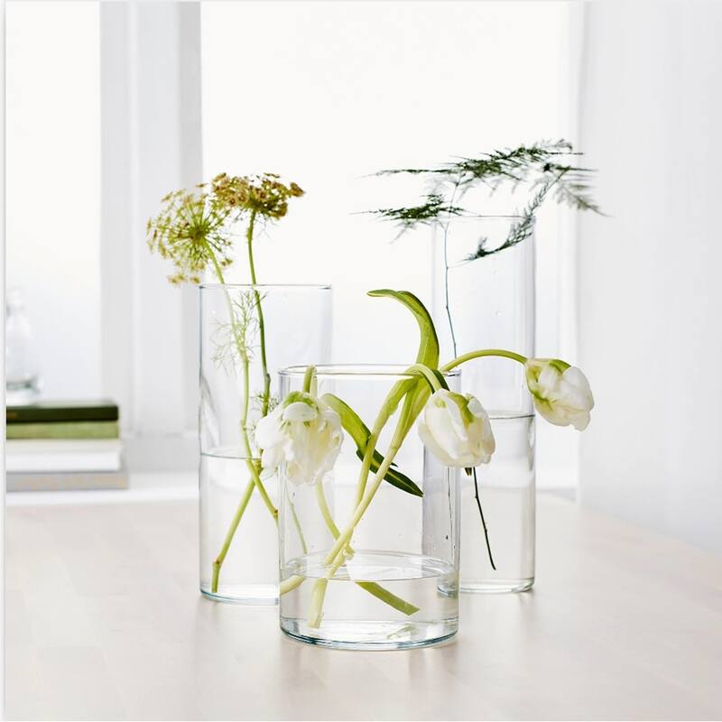 Enova Home Cylinder Shape Clear Flower Glass Vase For Home Garden Decoration
