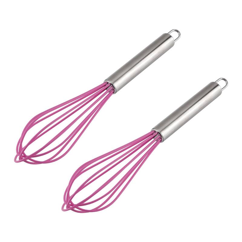 Egg Whisk Silicone Whisk Mixer Kitchen Utensil - Pink - 2 Pcs