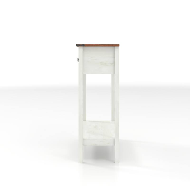 Farmhouse Style Console Table with 2 Drawers and Storage Shelf for Entryway Living Room Antique White