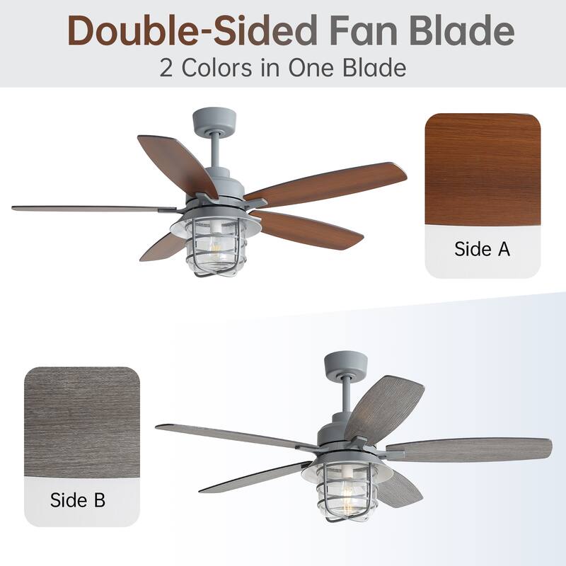 52/66-In Farmhouse Style Industrial Windmill Large Ceiling Fan with Light and Remote