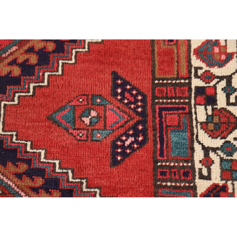 Geometric Ardebil Persian Vintage Runner Rug Handmade Wool Carpet - 3'7"x 10'7"