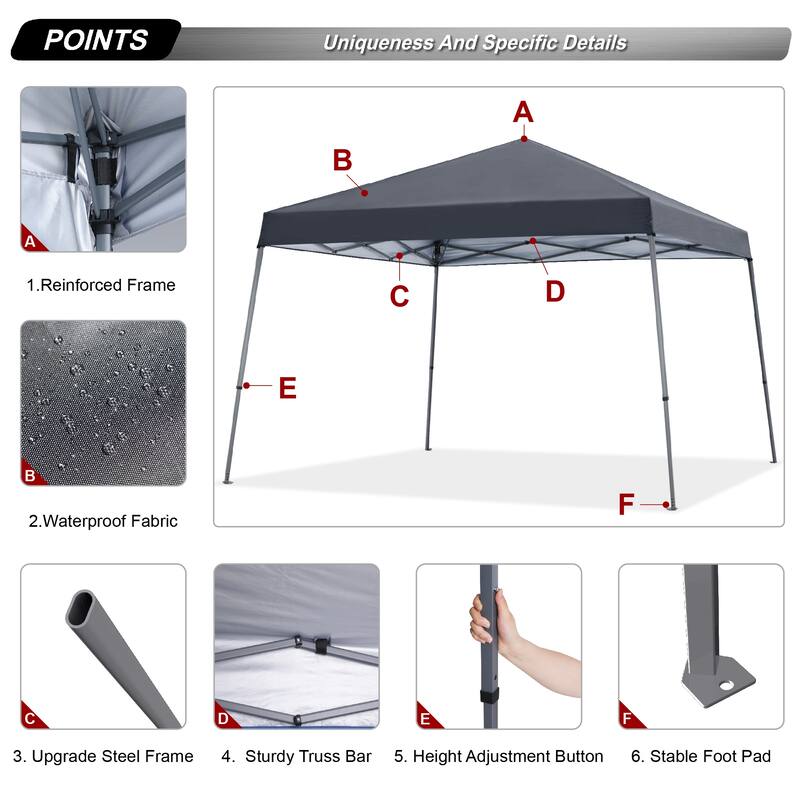 ABCCANOPY Portable Pop Up Canopy Tent Beach Canopy with Large Base - 10x10ft