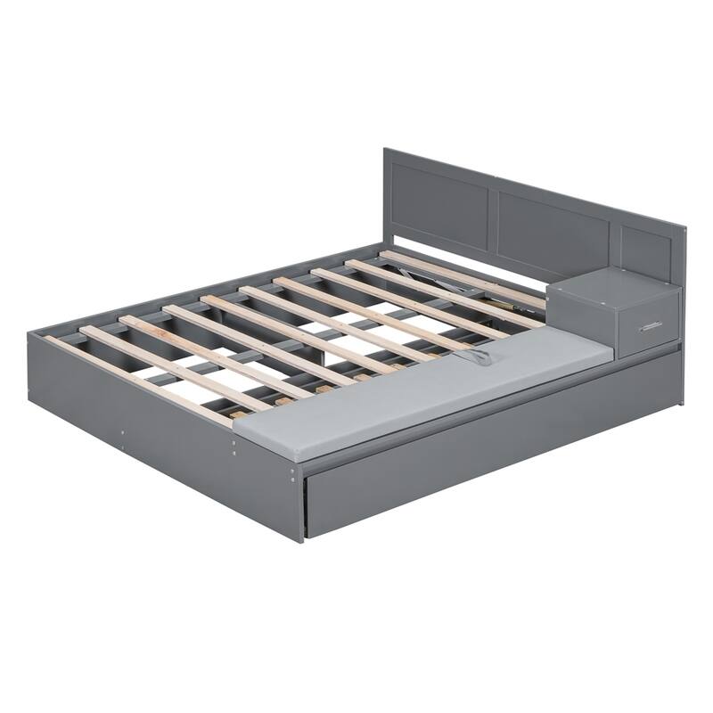 Full Size Wood Storage Hydraulic Platform Bed with Twin Size Trundle
