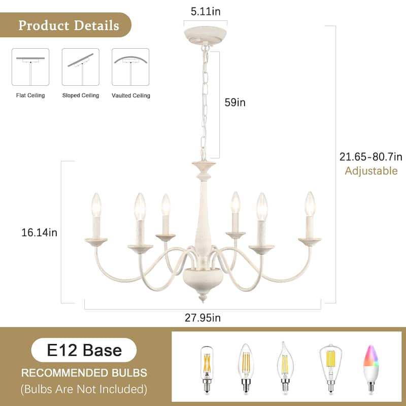 6-Light 27.95-inch Industrial Candle Chandelier Light for Bedroom Foyer