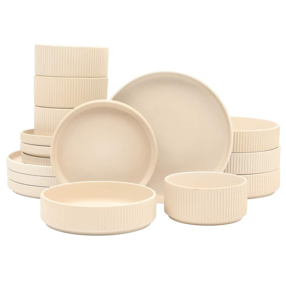 Gibson Elite Deerfield 16-Piece Stoneware Dinnerware Set - Stackable Plates and Bowls, Reactive Glaze Finish, Service for 4