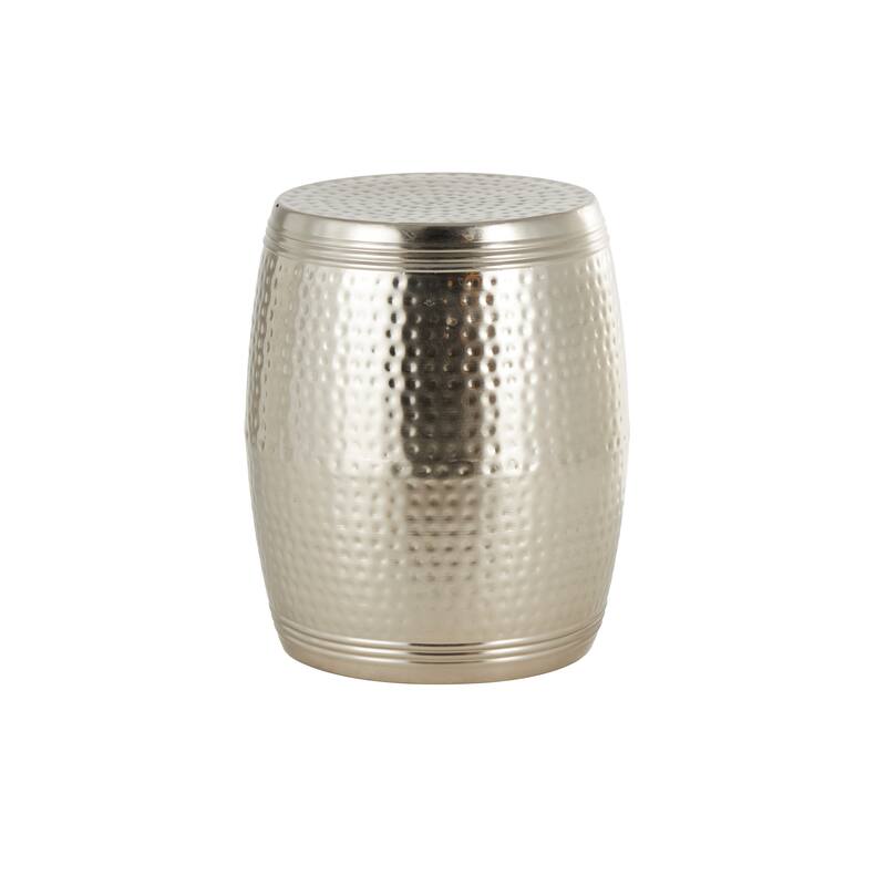 Gold or Silver Metal Hammered Drum Accent Table with Grooves
