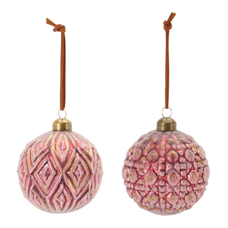Glittered Glass Christmas Ball Ornaments 3" (80Mm) Red and Gold 12Ct