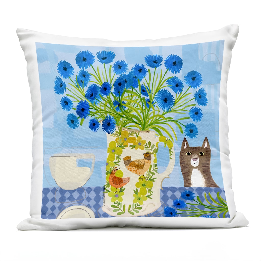 Stupell Whimsical Jug of Cornflowers Printed Outdoor Throw Pillow Design by Kay Widdowson
