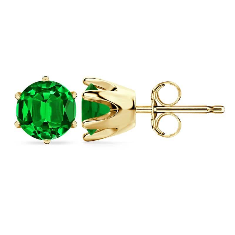 Auriya 14k Gold Lab Grown Gemstone Green Emerald Stud Earrings Round 0.25 to 5.00 ct. tw. Crown Push-Back - 0.30ct tgw. - Yellow