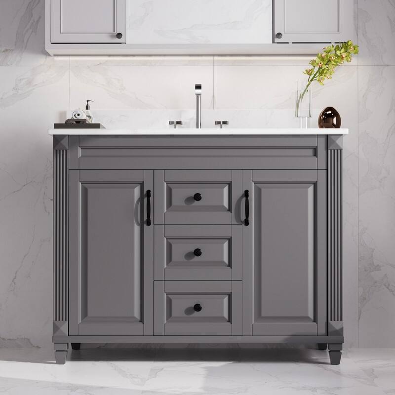 42-Inch Solid Wood Bathroom Vanity with Sink - Minimalist Elegant Style
