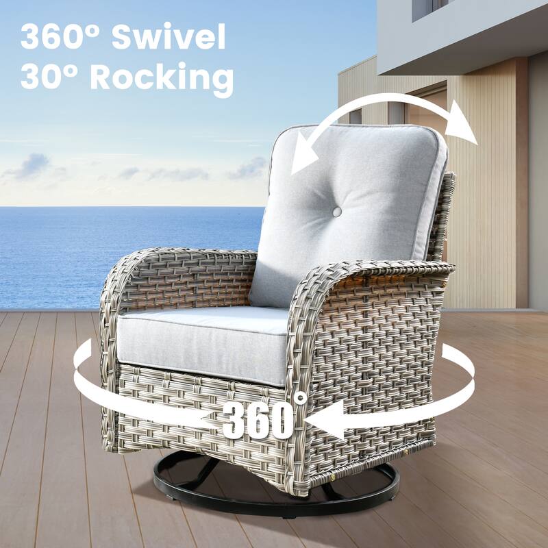 OVIOS 11 Pieces Outdoor Wicker Swivel Chair Set With Fire Table