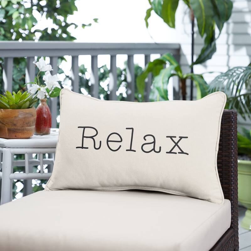 Sunbrella Canvas EMbroidered "Relax" Indoor/Outdoor 13x20 Corded Lumbar Pillow (Single)