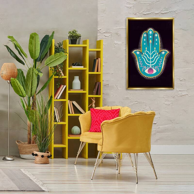 Stupell Spiritual Folk Style Hamsa Framed Floater Canvas Wall Art Design By Hannah Moren