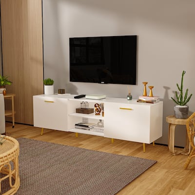 Timechee 69-in Modern TV Stand Console Center w/ Double Doors - 69"L