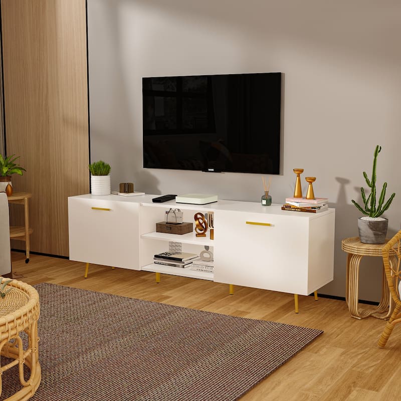 Sideboard Entertainment Centers TV Stand 2 Doors End Table White/Brown - White