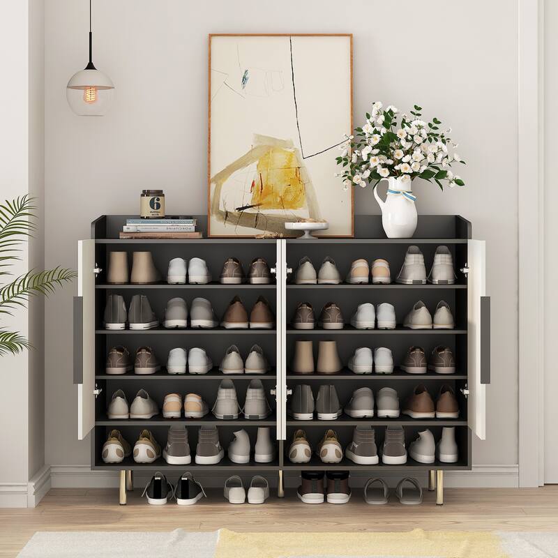 Modern Shoe Cabinet with 4 Doors, Shoe Storage Organizer with Adjustable Shelves for Entryway