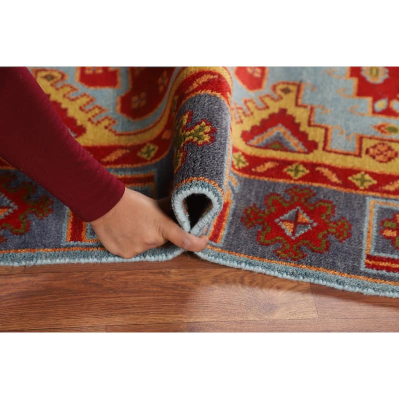 Geometric Kazak Oriental Foyer Rug Hand-Knotted Wool Carpet - 3'11"x 5'11"