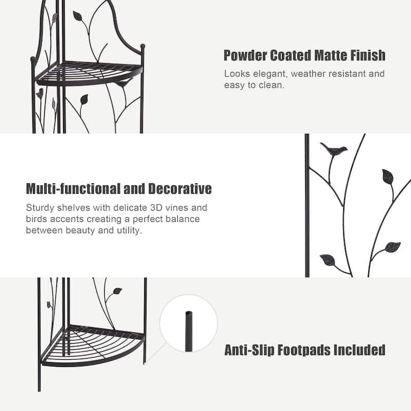 Glitzhome 4-Tiers Multifunctional Metal Corner Plant Shelf Bakers Rack Folding Planter Stands Flower Pot Shelving