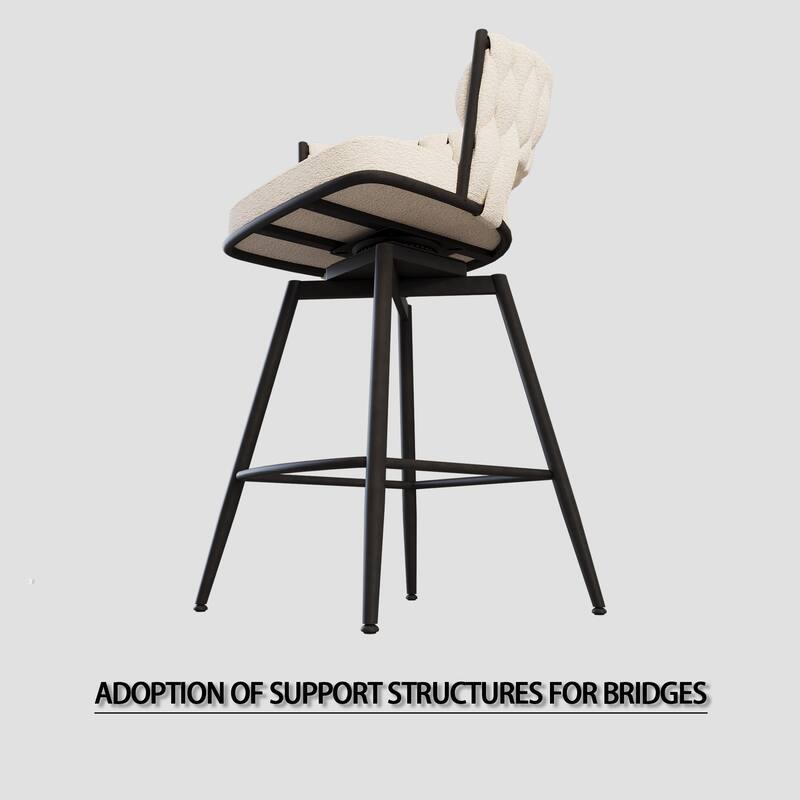 Suede Woven Bar Stool Set of 4, No Adjustable Kitchen Island Chairs,360 Swivel Upholstered Counter Stool with Back Footrest