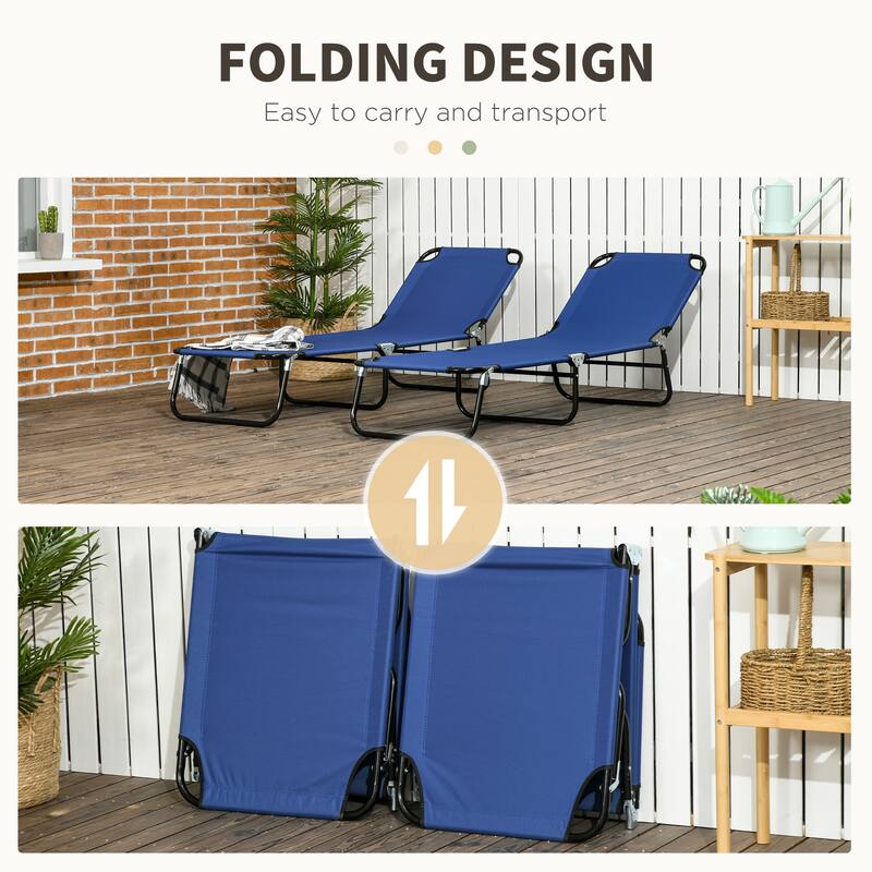 Outdoor 2-Piece Folding Chaise Lounge with 5-Level Reclining Back & Steel Frame
