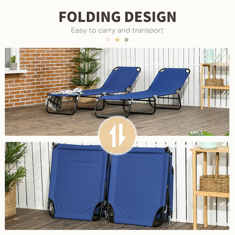 Outsunny Folding Chaise Lounge Pool Chairs, Set of 2 Outdoor Sun Tanning Chairs, Five-Position Reclining