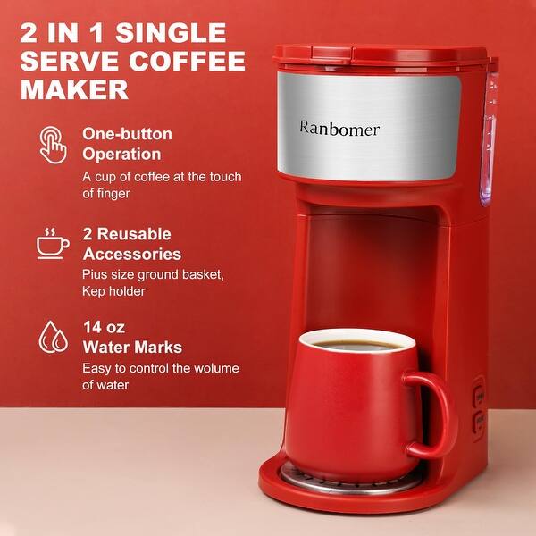 Single Serve Coffee Maker, K Cup and Ground Coffee Machine 2 in 1, 6 to 14  Oz Brew Sizes, Mini One Cup Coffee Maker - Bed Bath & Beyond - 40376984