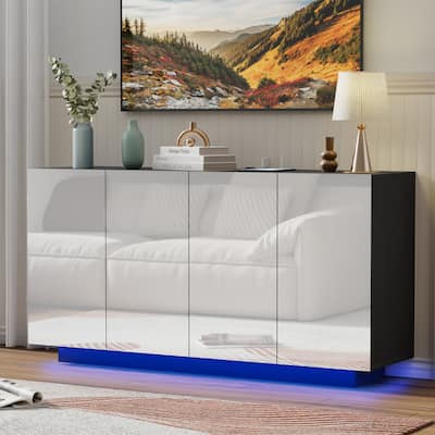 LED Illuminated Mirror 4 Doors Cabinet Modern Smart Storage Cabinet