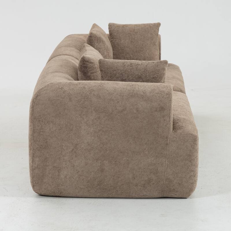 96" Boucle Fabric Sectional Sofa with Four Pillows, No Assembly Required