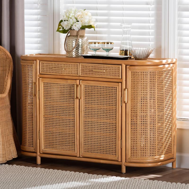 McKenna Natural Rattan Sideboard - Handwoven Wicker Buffet Credenza, Boho Coastal Style for Dining or Living Room, 2-Drawer